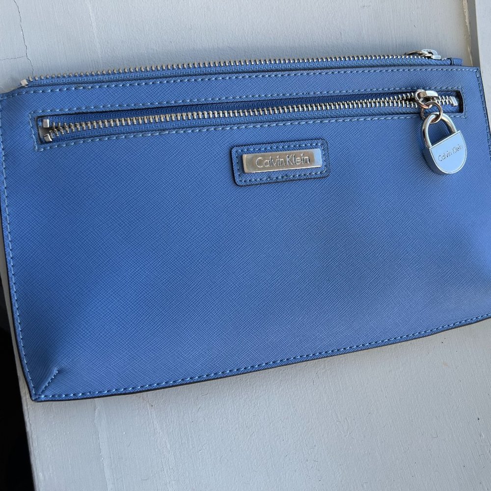 Calvin Klein wristlet, lavender blue, epi-leather.